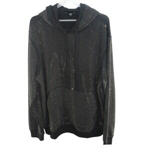 True Religion Hoodie Rhinestone Studded Pullover 2XL Black